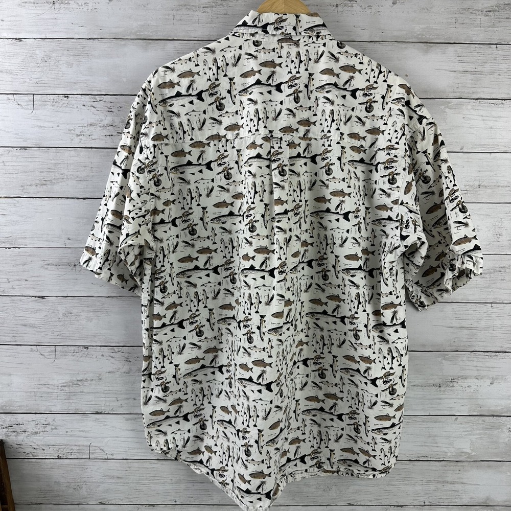 Columbia Mens‎ Large Short Sleeve Fishing Shirt Tan Fish Button Up - Picture 5 of 8